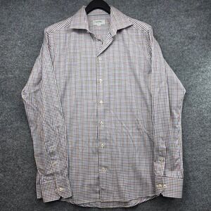 Eton Slim Fit Dress Shirt Mens 16.5 42 Blue Brown Red Check Long Sleeve Cotton